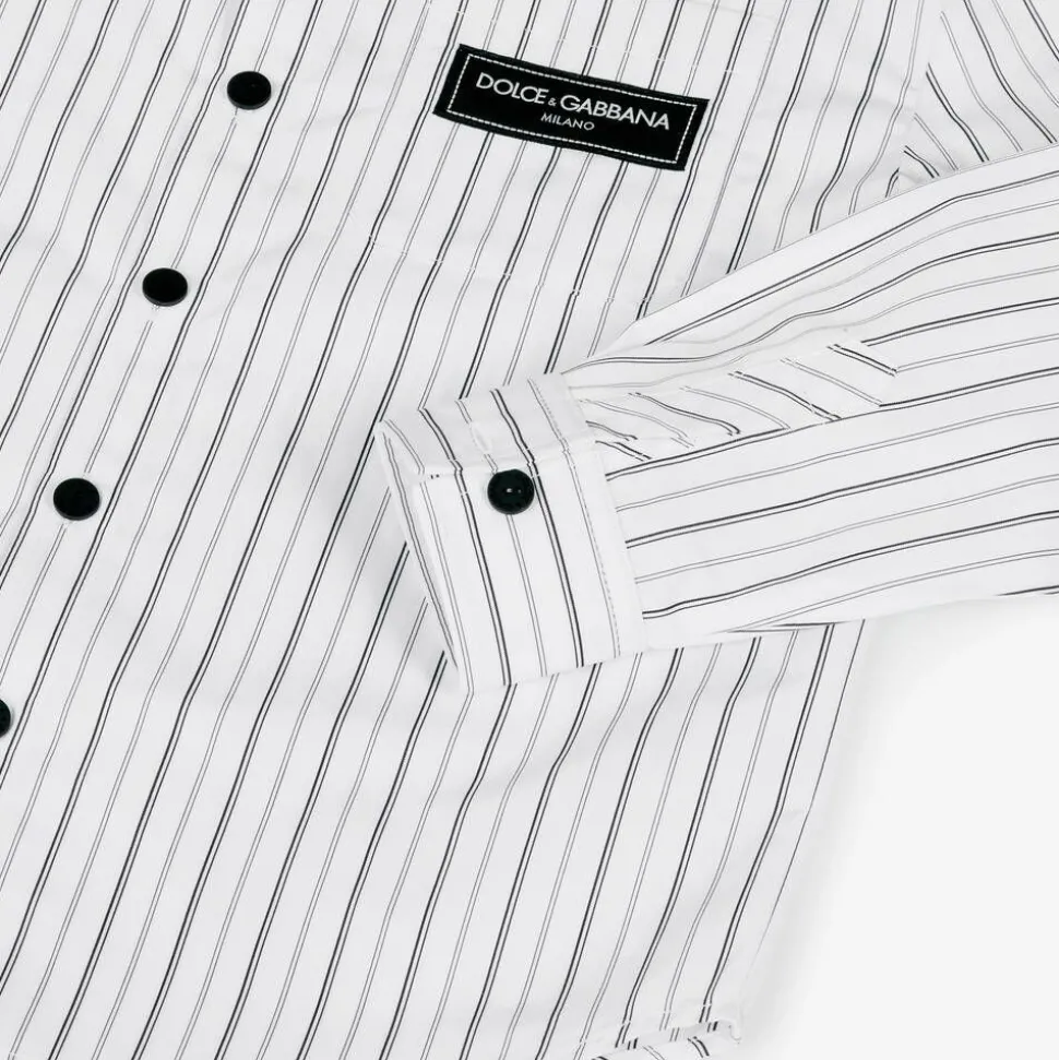 Boys White Striped Poplin Shirt