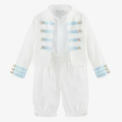 Boys White Viscose Military Shorts Suit