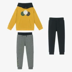 Boys Yellow & Blue Cotton Tracksuit Set
