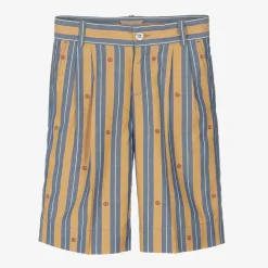 Boys Yellow & Blue Striped Cotton Shorts