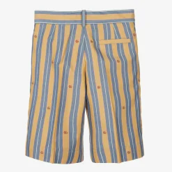 Boys Yellow & Blue Striped Cotton Shorts