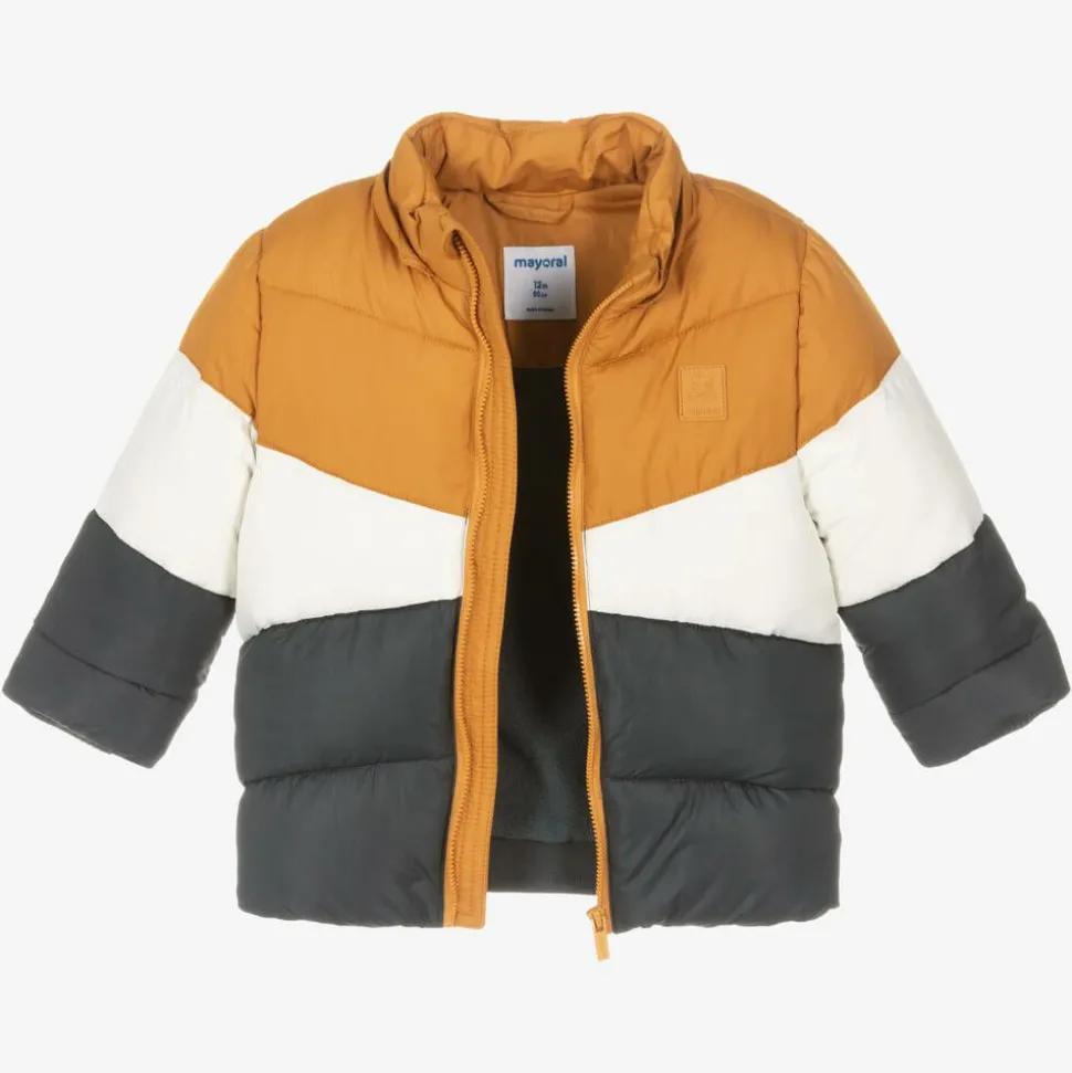 Boys Yellow Colourblock Puffer Coat
