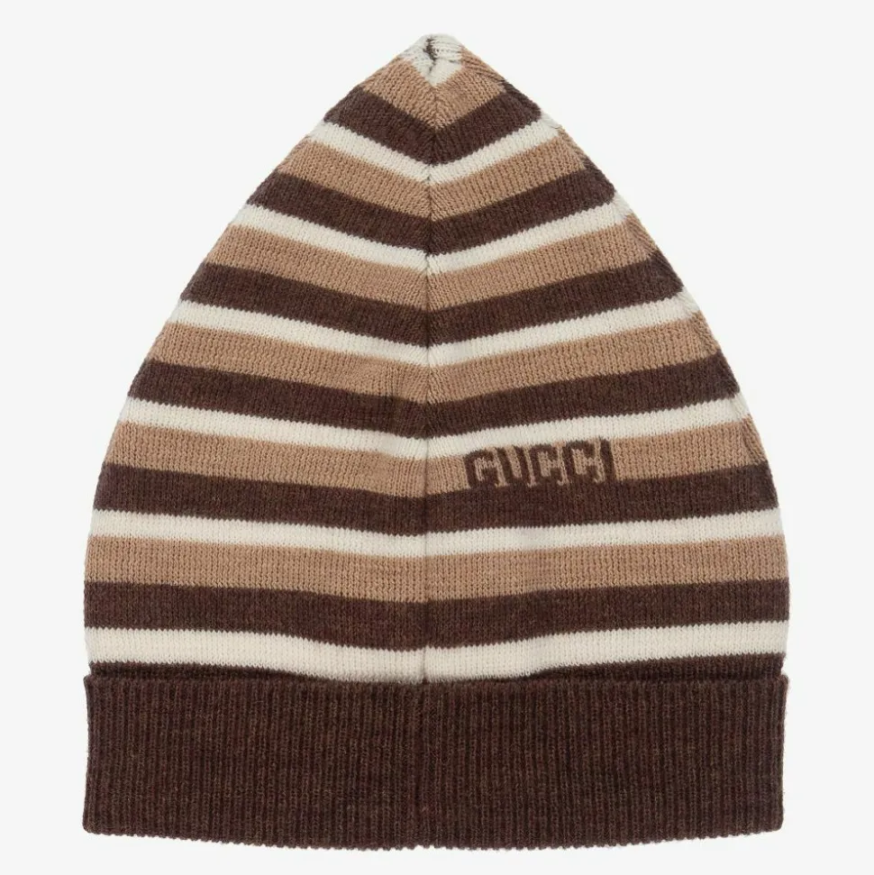 Brown & Beige Striped Baby Hat