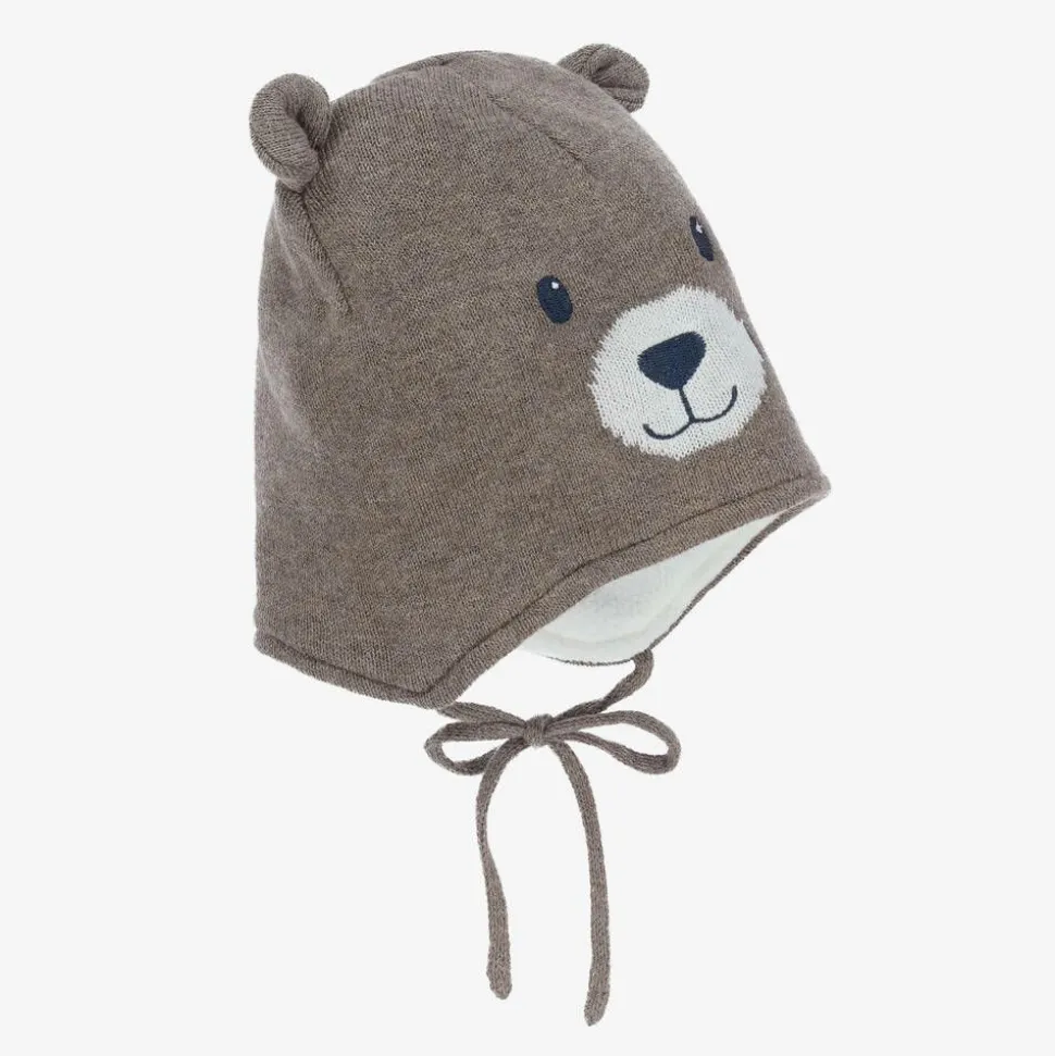 Brown Cotton Bear Hat & Mittens Set
