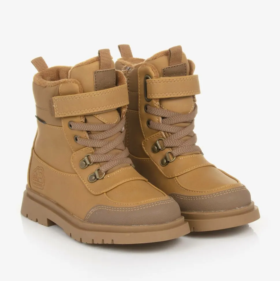 Brown Faux Leather Waterproof Boots