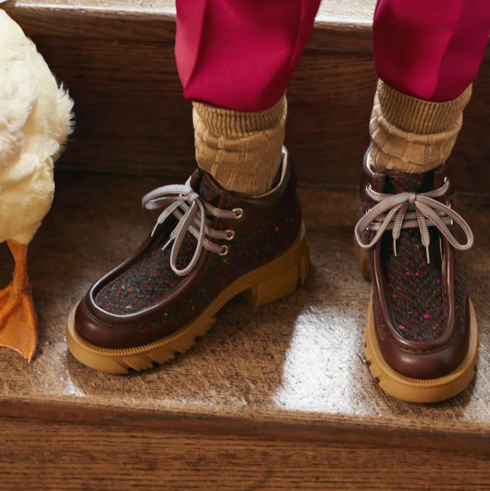 Brown Leather Lace-Up Boots