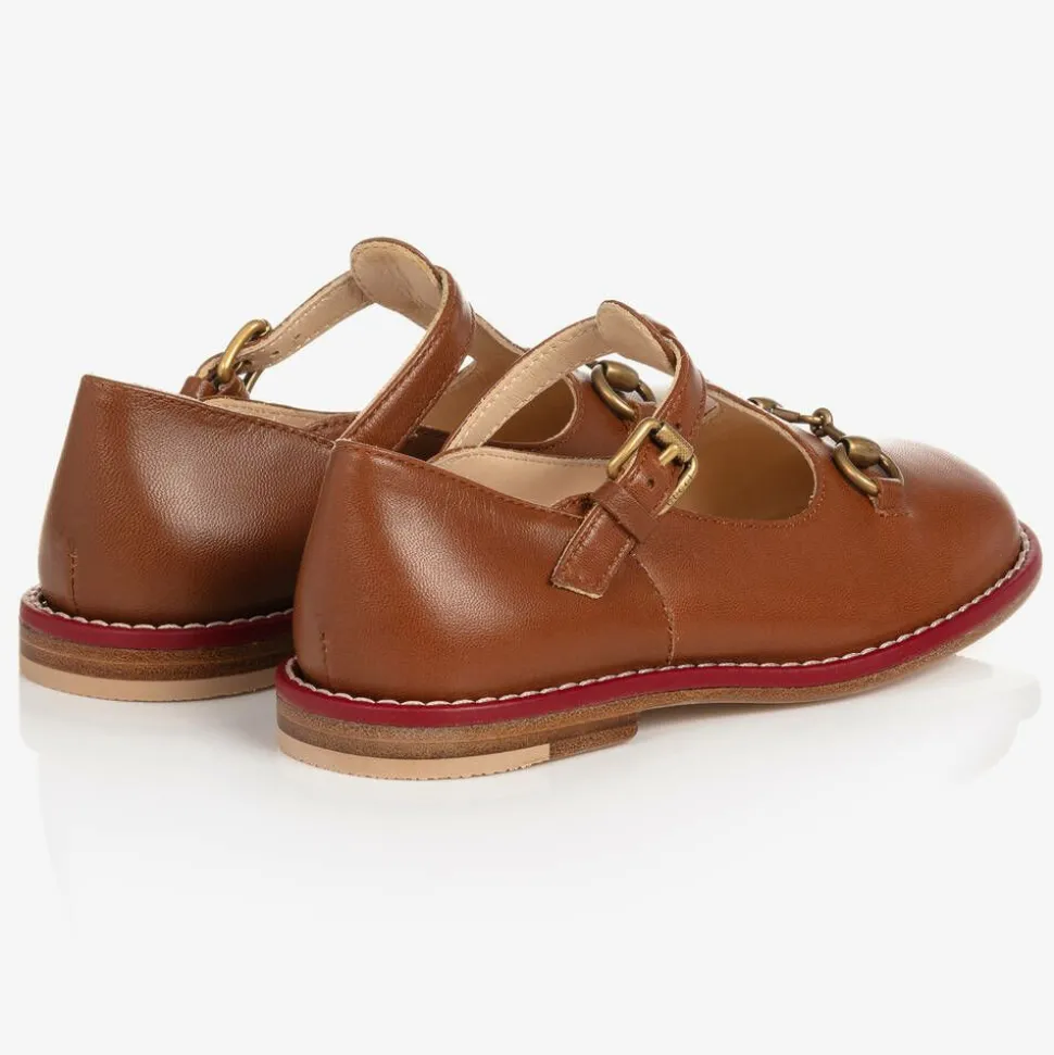 Brown Leather T-Bar Baby Shoes
