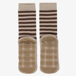 Brown Striped Monkey Slipper Socks