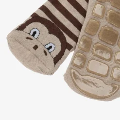 Brown Striped Monkey Slipper Socks
