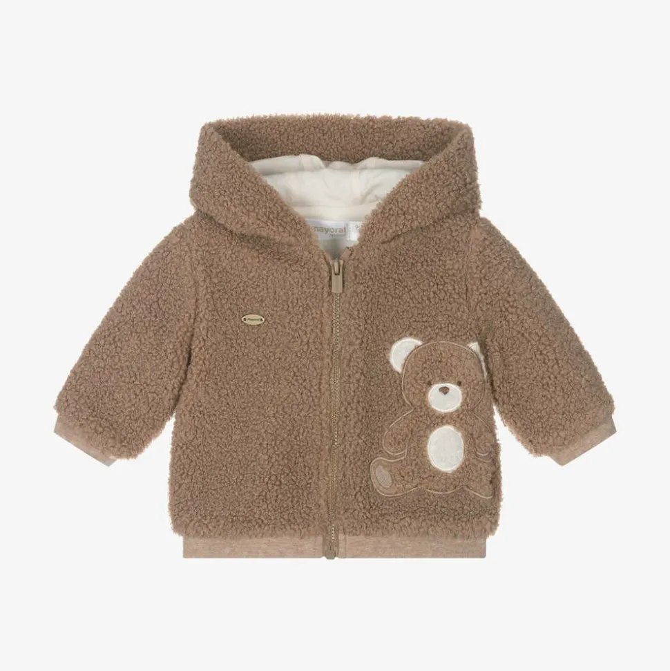 Brown Teddy Fleece Zip-Up Baby Top