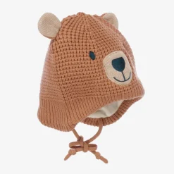 Brown Viscose Knit Bear Hat
