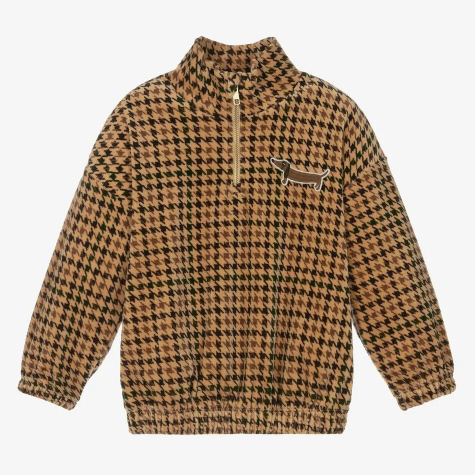 Dark Beige Houndstooth Velour Sweatshirt