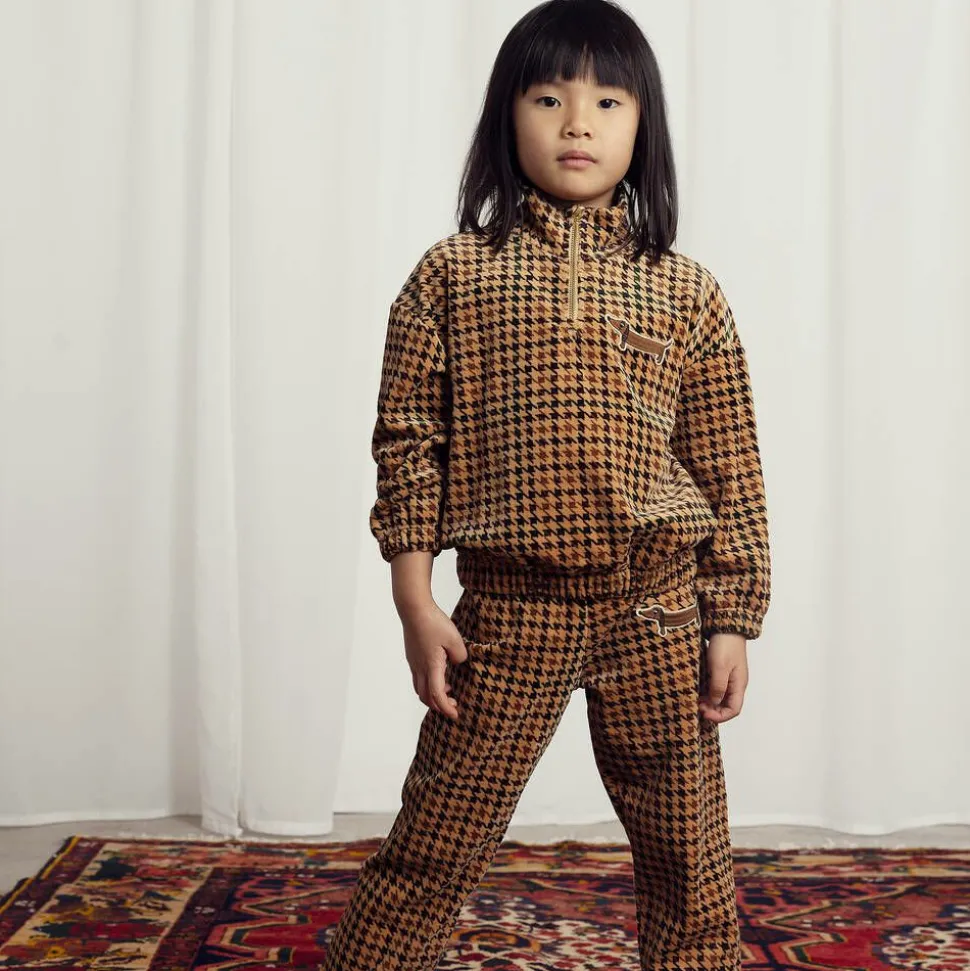 Dark Beige Houndstooth Velour Sweatshirt