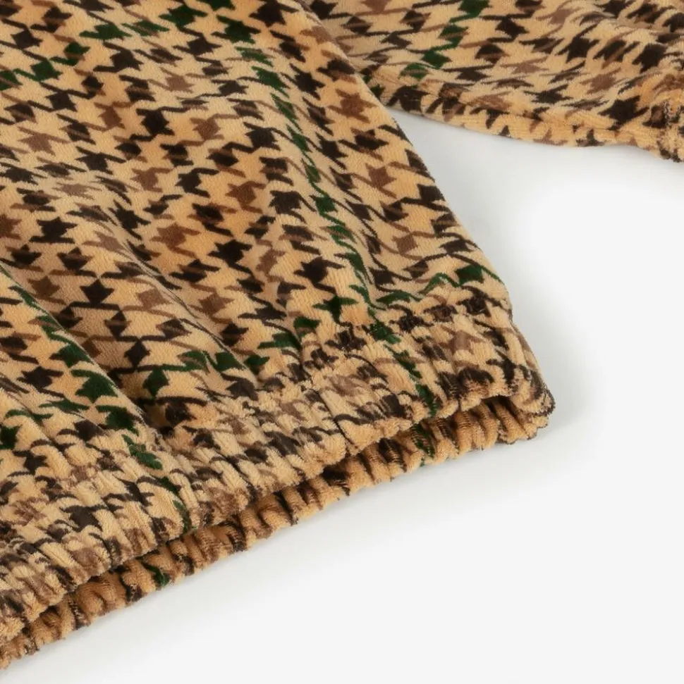 Dark Beige Houndstooth Velour Sweatshirt