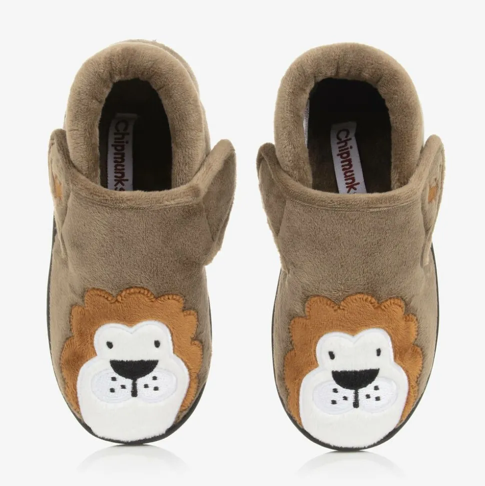 Dark Beige Velcro Lion Slippers
