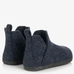 Dark Blue Wool Felt Slippers