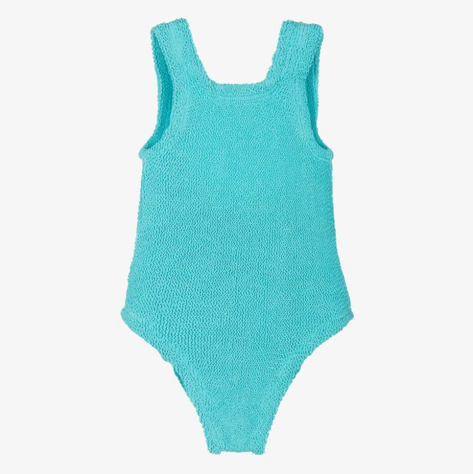 Girls Aqua Blue Crinkle Swimsuit