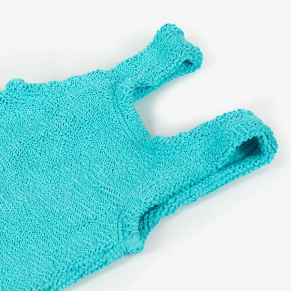 Girls Aqua Blue Crinkle Swimsuit
