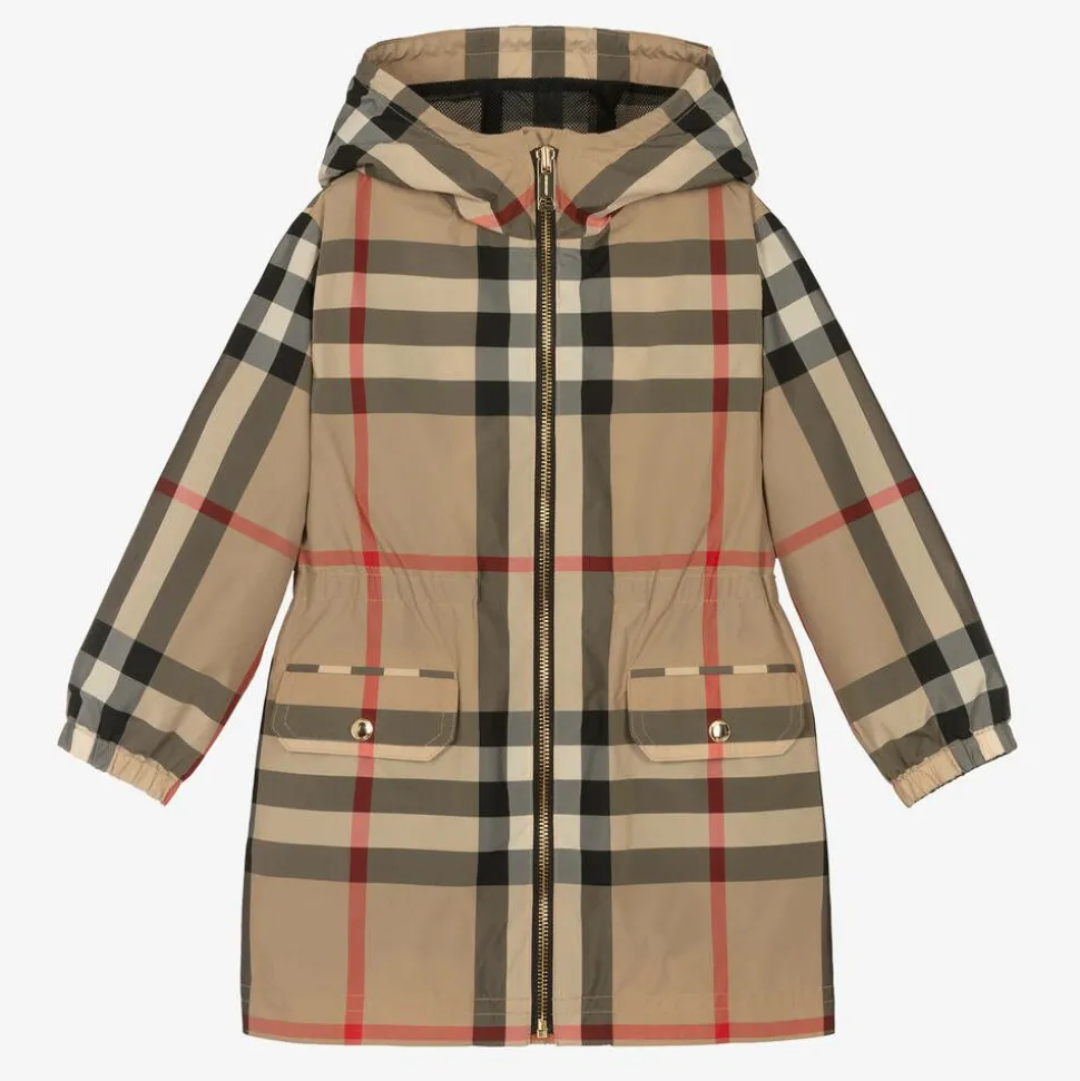Girls Archive Beige Oversized Check Coat