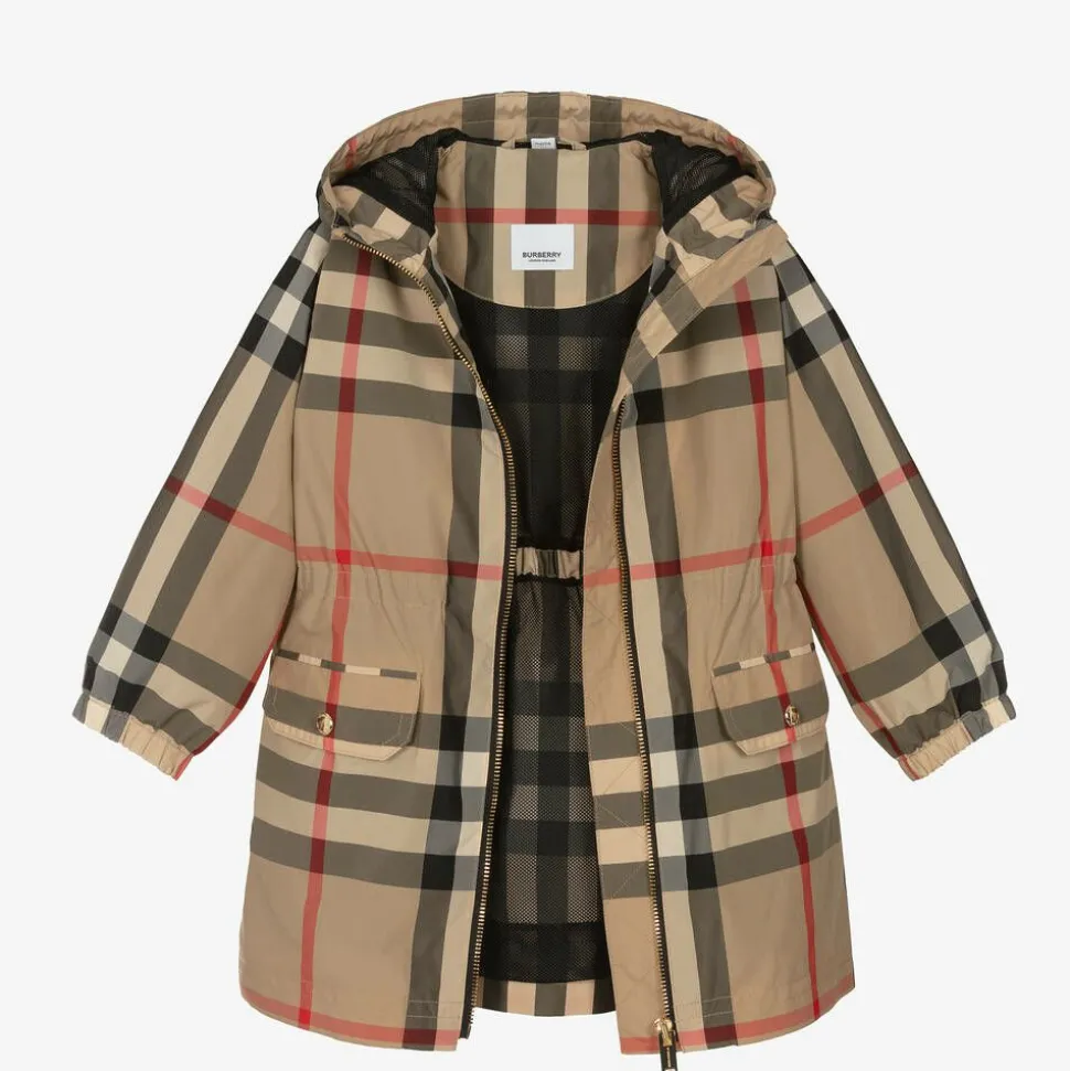 Girls Archive Beige Oversized Check Coat