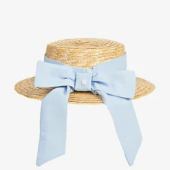 Girls Beige & Blue Straw Hat
