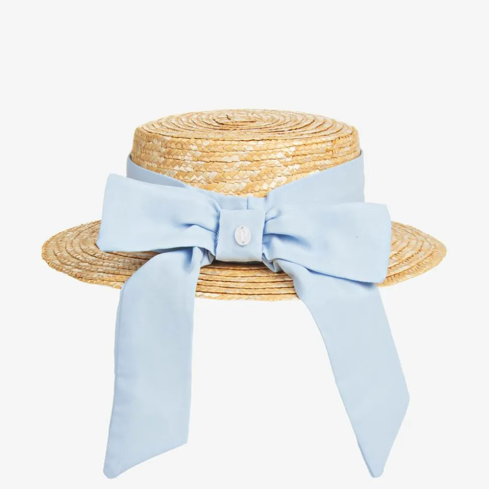 Girls Beige & Blue Straw Hat