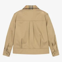 Girls Beige & Check Gabardine Jacket