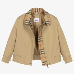 Girls Beige & Check Gabardine Jacket