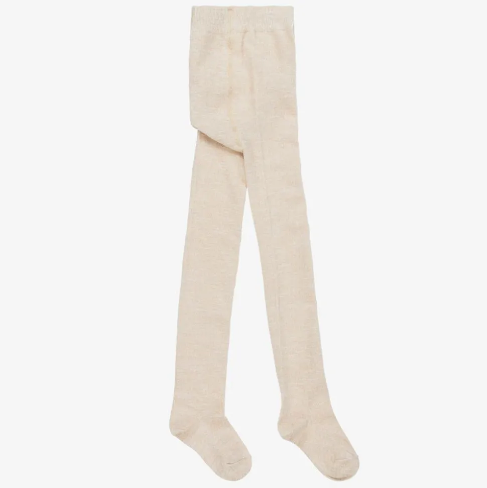 Girls Beige & Gold Cotton Tights