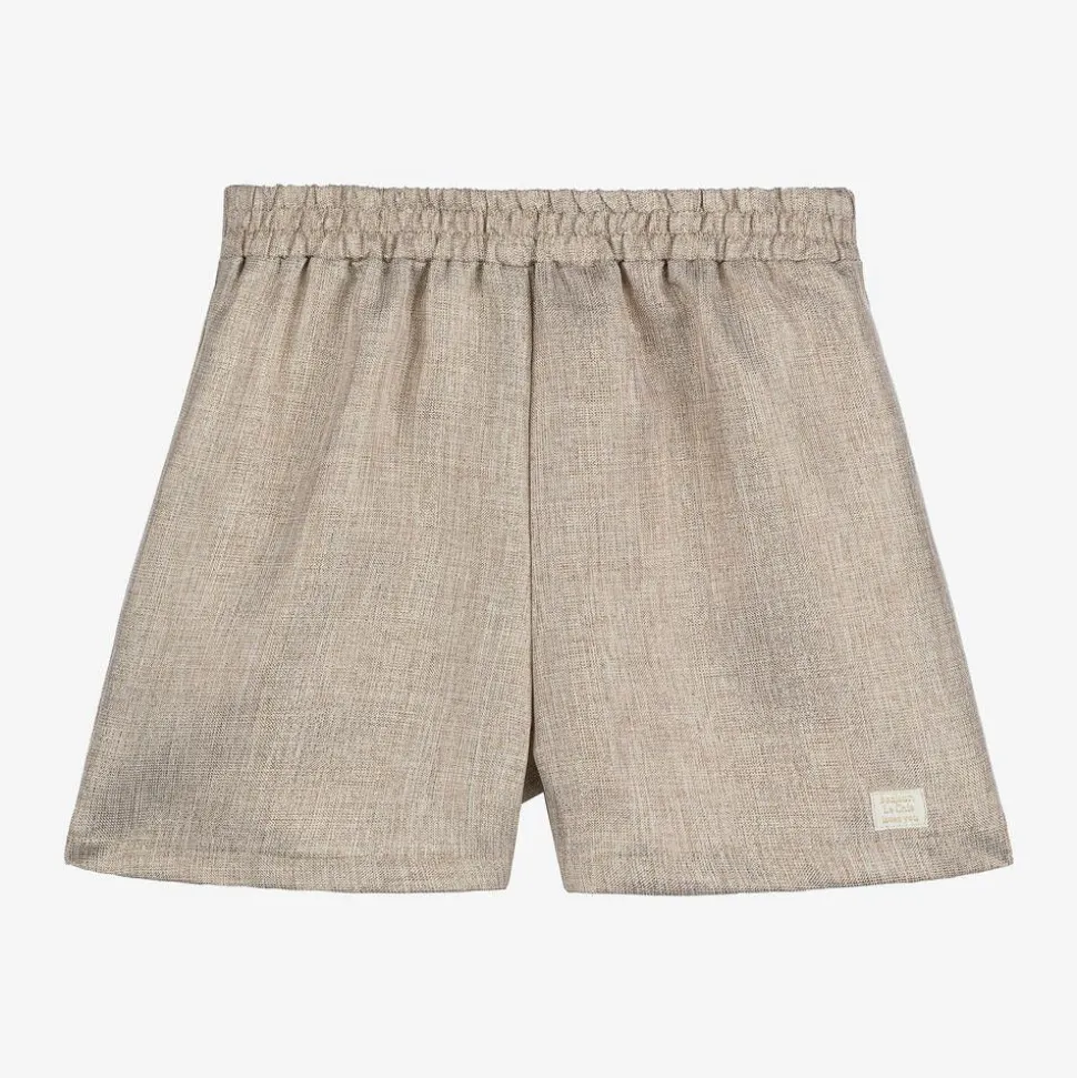 Girls Beige & Gold Pleated Shorts