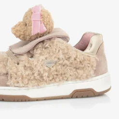 Girls Beige & Pink Teddy Bear Trainers