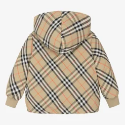 Girls Beige Check Reversible Down Jacket