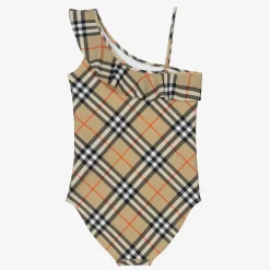 Girls Beige Check Swimsuit
