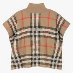 Girls Beige Check Wool Cape