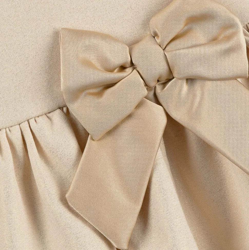 Girls Beige Cotton Bow Dress