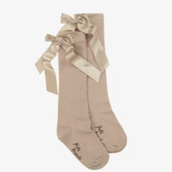 Girls Beige Cotton Bow Socks