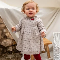 Girls Beige Cotton Dog Dress Set