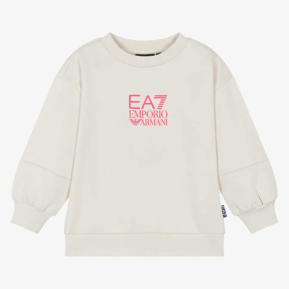 Girls Beige Cotton EA7 Logo Sweatshirt