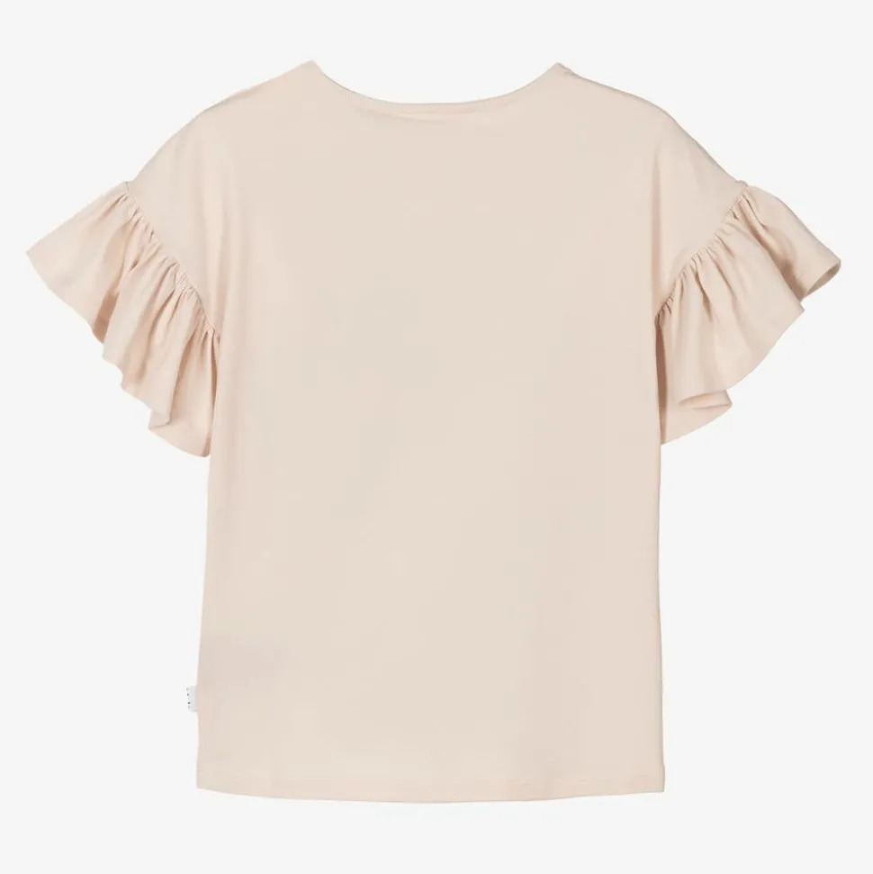 Girls Beige Cotton Floral Dove T-Shirt