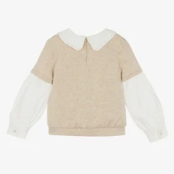 Girls Beige Cotton Layered Sweatshirt