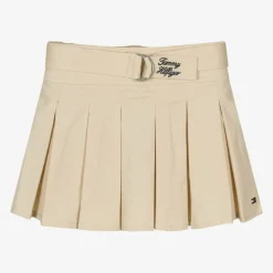 Girls Beige Cotton Pleated Skirt