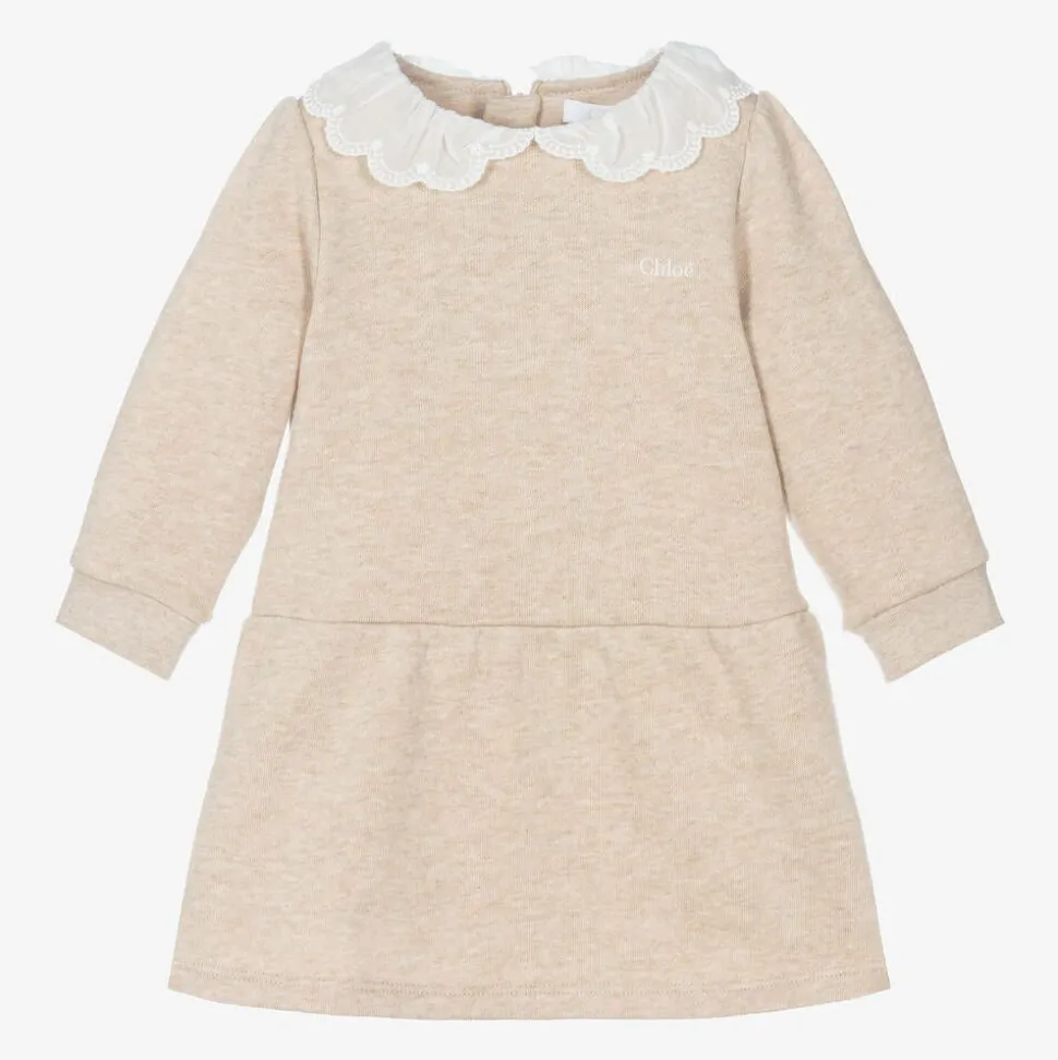 Girls Beige Cotton Sweatshirt Dress