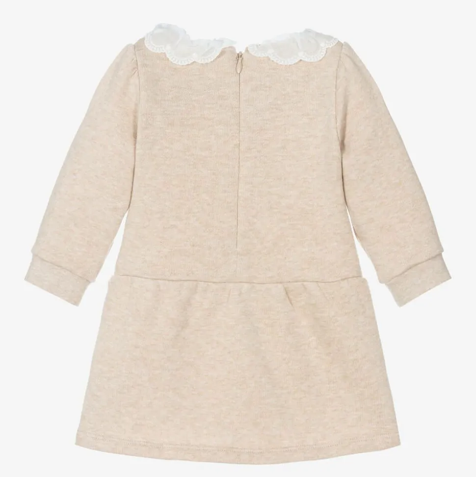 Girls Beige Cotton Sweatshirt Dress