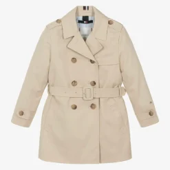 Girls Beige Cotton Trench Coat