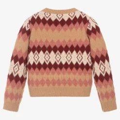Girls Beige Fair Isle Wool Sweater