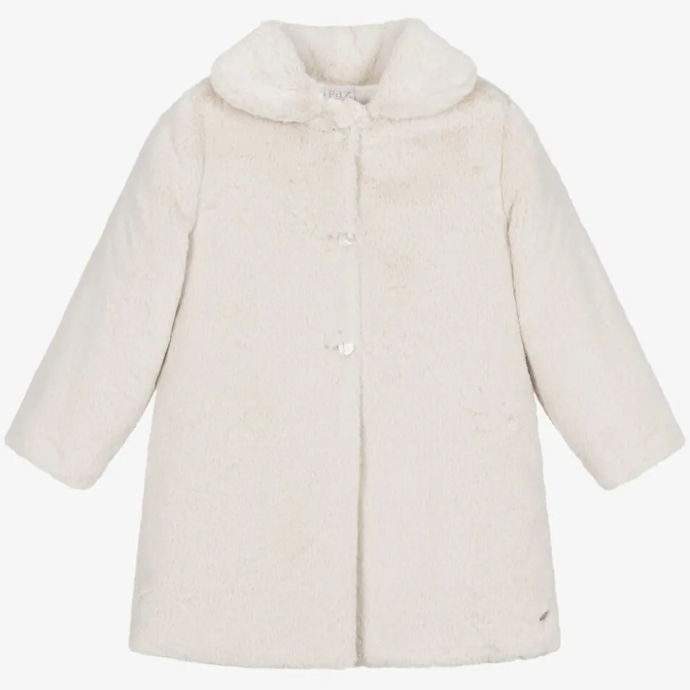 Girls Beige Faux Fur Coat