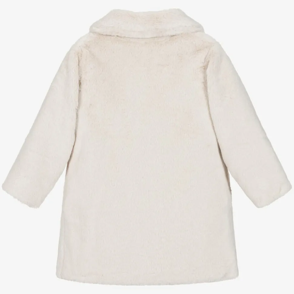 Girls Beige Faux Fur Coat