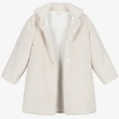 Girls Beige Faux Fur Coat