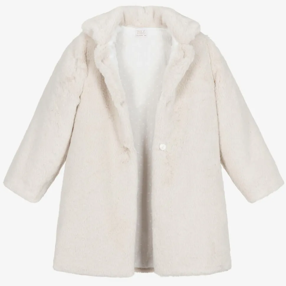 Girls Beige Faux Fur Coat