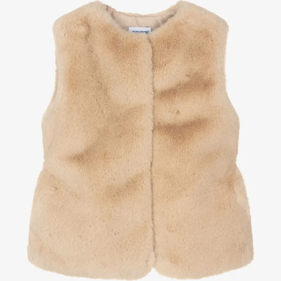 Girls Beige Faux Fur Gilet